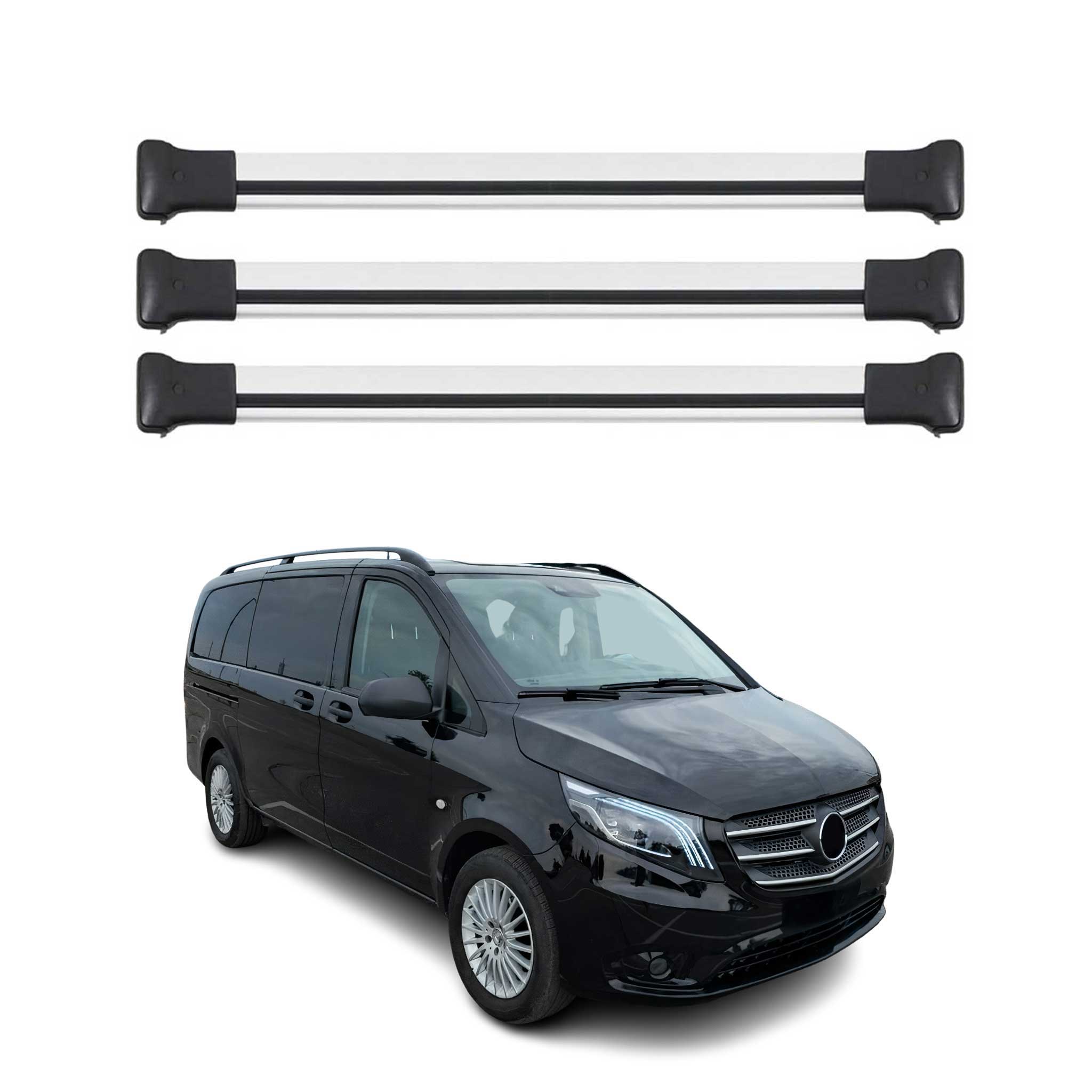 Omac Aluminium Dachträger Querträger Für Mercedes Vito W447 2014-2026 – Max. 75 Kg – 3 Stangen Silber