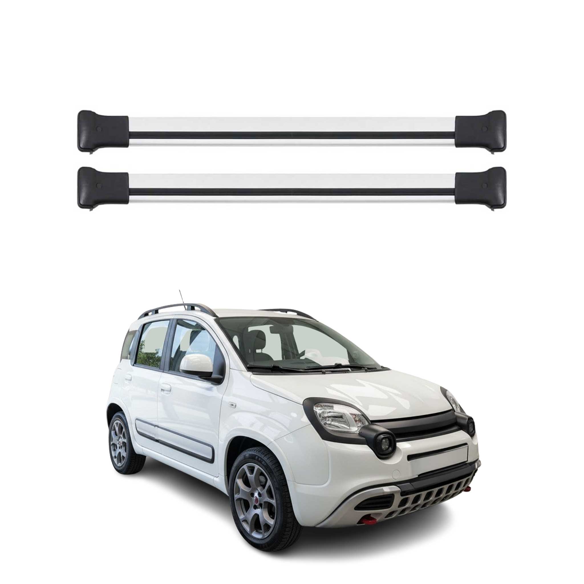 Omac Aluminium Dachträger Querträger Für Fiat Panda Cross 2012-2026 – Max. 75 Kg – 2 Stangen Silber