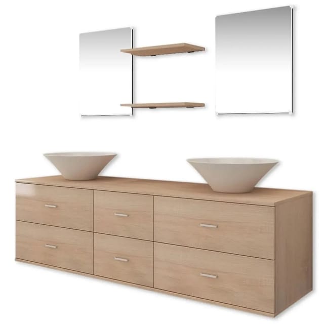 vidaXL 7-Tlg Badmöbel und Waschbecken Set Beige 272232
