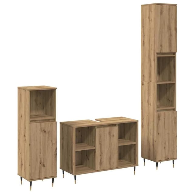 vidaXL Badezimmermöbel-Set mit Regal 3-Tlg Artisan-Eiche Holzwerkstoff 3378514