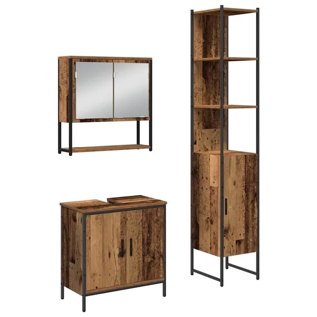 vidaXL Badezimmermöbel-Set mit Regal mit Tür 3-Tlg Braun Holzwerkstoff 3334360