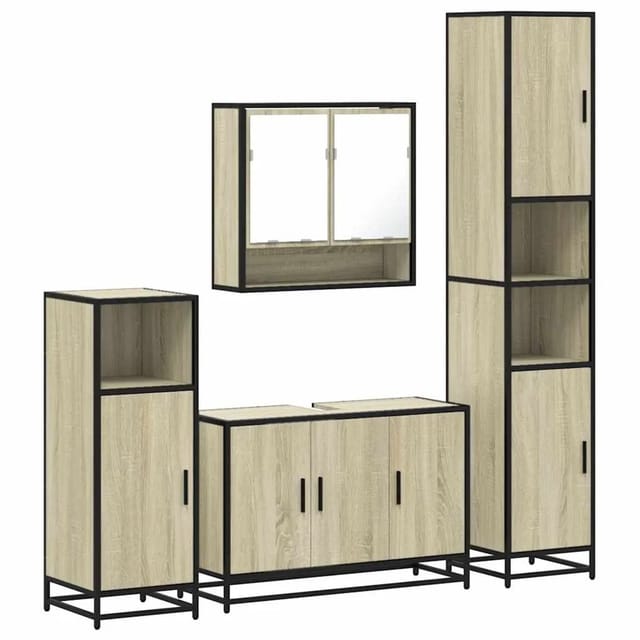 vidaXL 4-Tlg Badmöbel-Set Sonoma-Eiche Holzwerkstoff 3301221