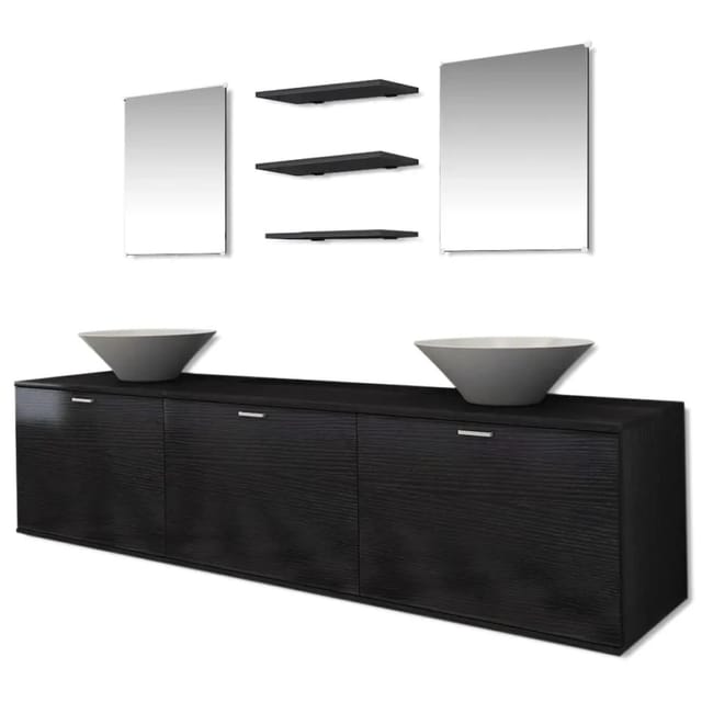 vidaXL 8-Tlg Badmöbel und Waschbecken Set Schwarz 272233