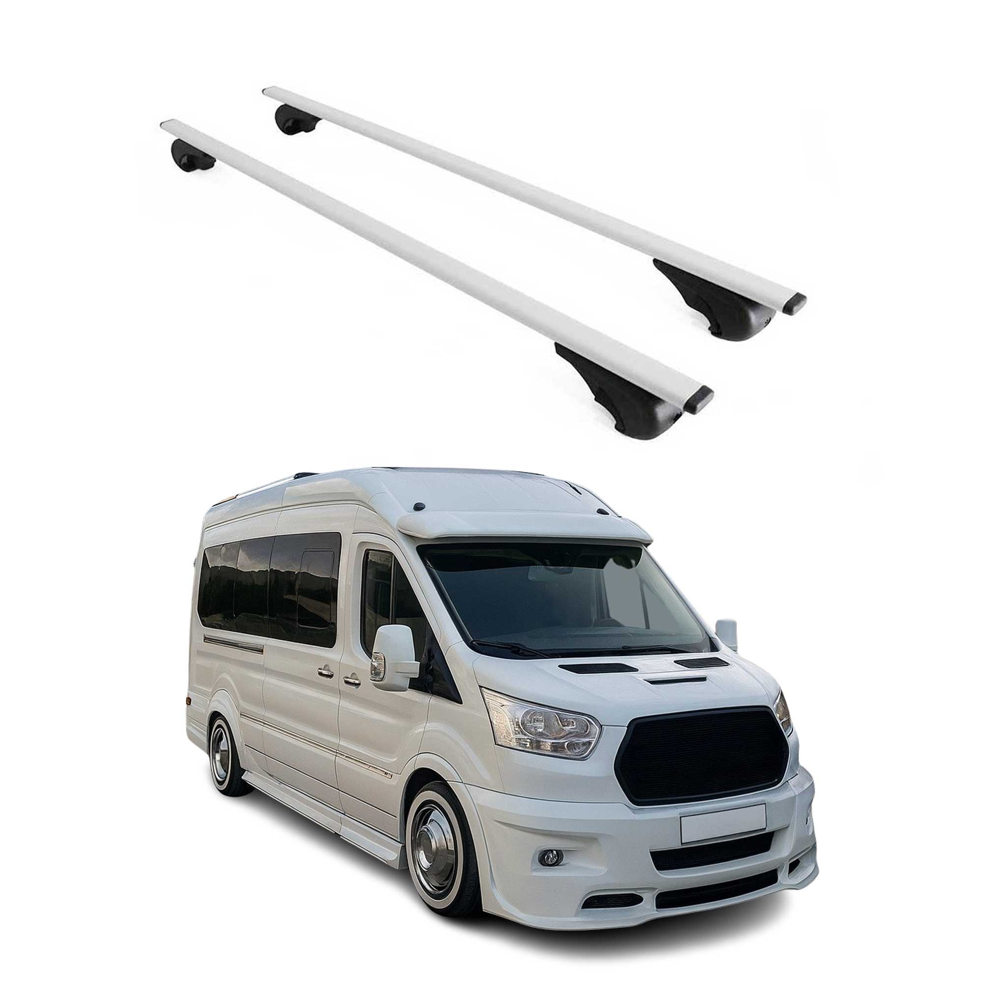 Omac Dachträger Querträger Für Ford Transit 2015-2026 – Abschließbar – Max. 75 Kg – 2 Stangen Stahl Silber