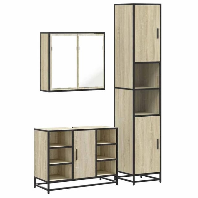 vidaXL 3-Tlg Badmöbel-Set Sonoma-Eiche Holzwerkstoff 3301121