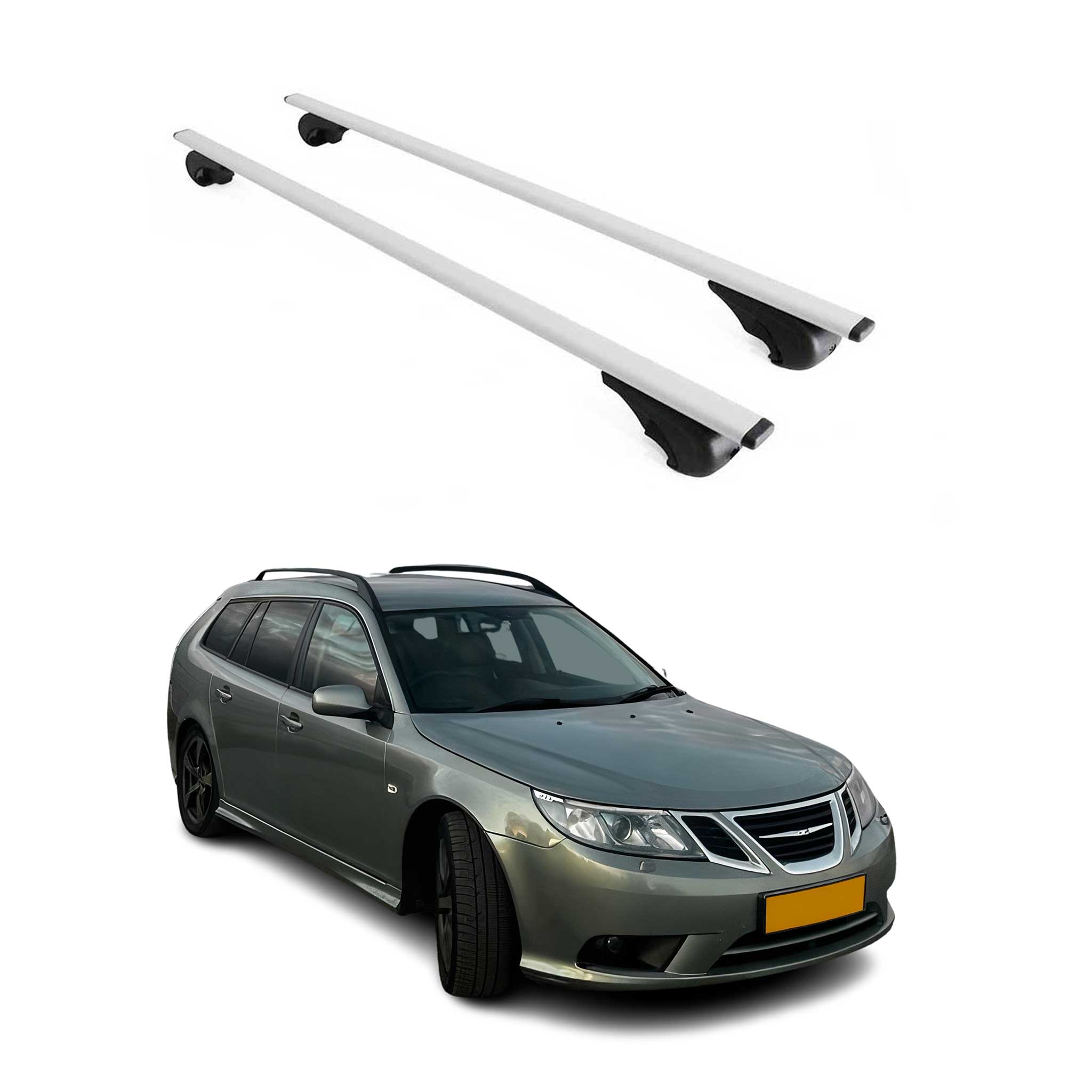 Omac Dachträger Querträger Für Saab 9-3 Ii Kombi 2005-2011 – Abschließbar – Max. 75 Kg – 2 Stangen Stahl Silber