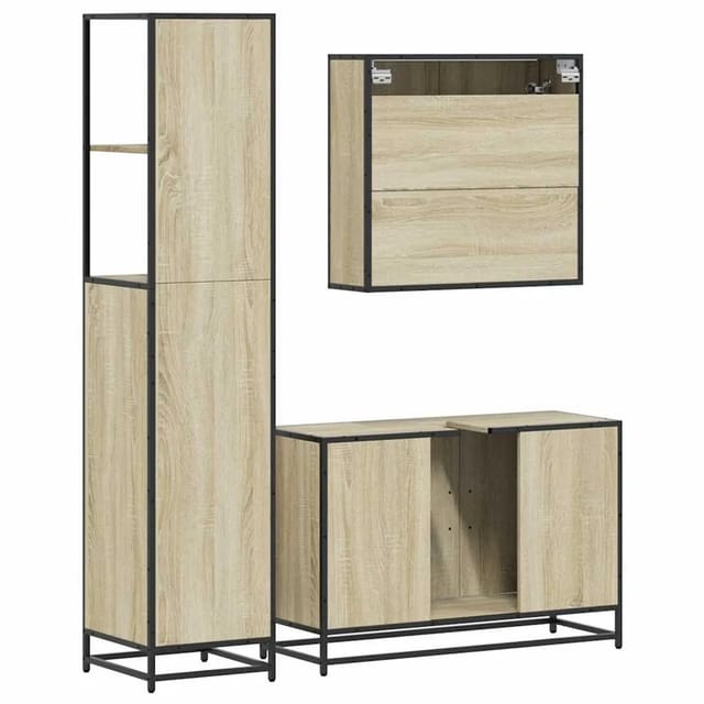 vidaXL 3-Tlg Badmöbel-Set Sonoma-Eiche Holzwerkstoff 3301161