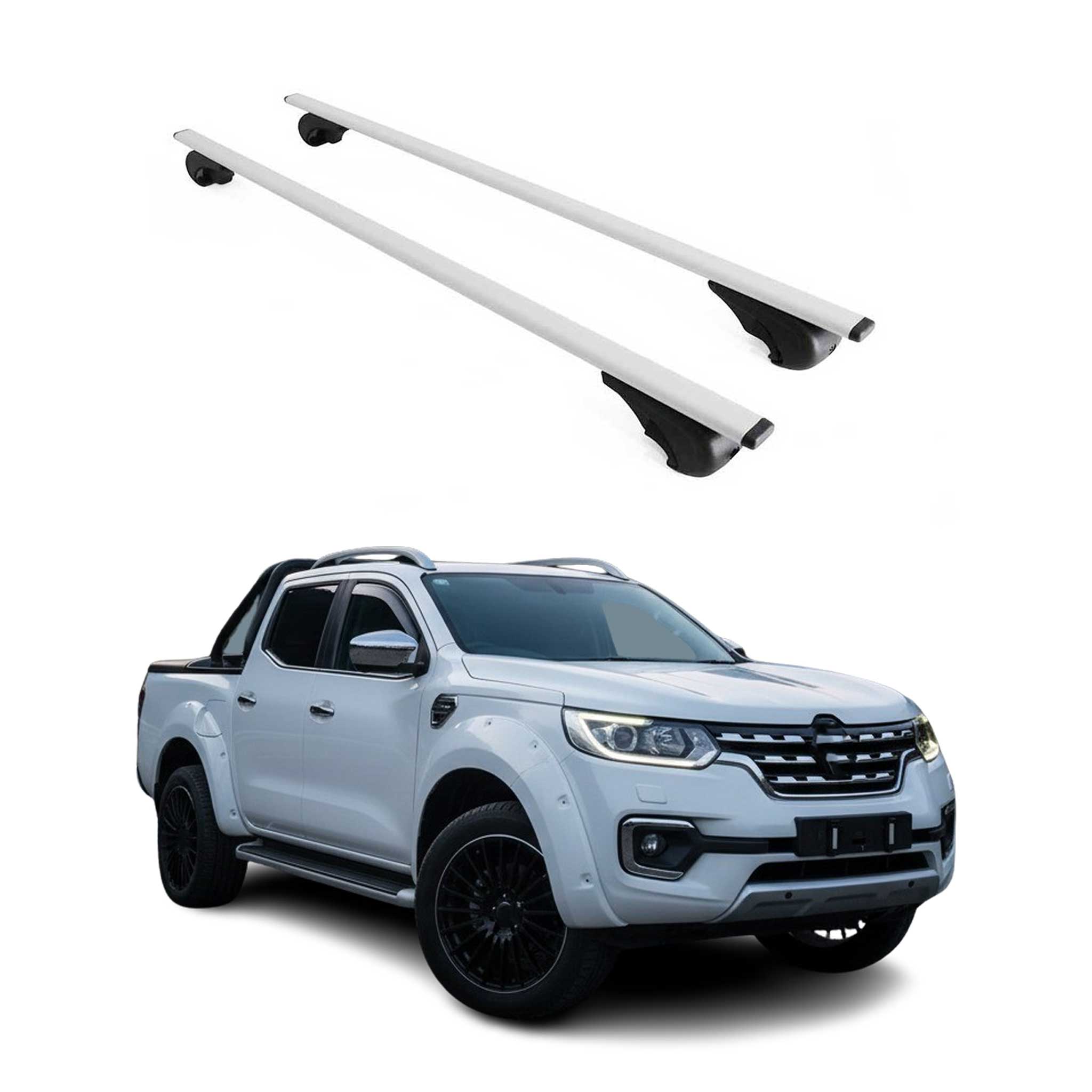 Omac Dachträger Querträger Für Renault Alaskan 2017-2021 – Abschließbar – Max. 75 Kg – 2 Stangen Stahl Silber