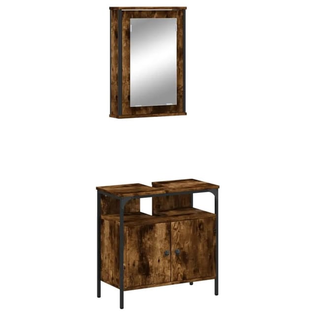 vidaXL 2-Tlg Badmöbel-Set Räuchereiche Holzwerkstoff 3214777
