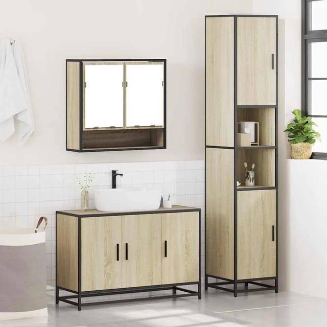 vidaXL 3-Tlg Badmöbel-Set Sonoma-Eiche Holzwerkstoff 3301101