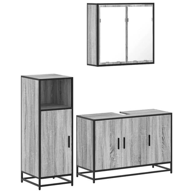 vidaXL 3-Tlg Badmöbel-Set Grau Sonoma Holzwerkstoff 3300953