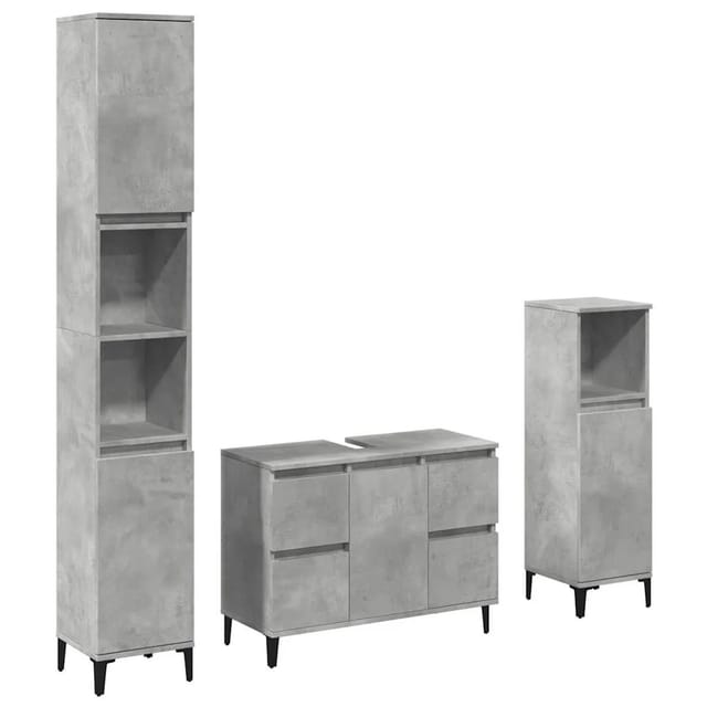 vidaXL 3-Tlg Badmöbel-Set Betongrau Holzwerkstoff 3324950