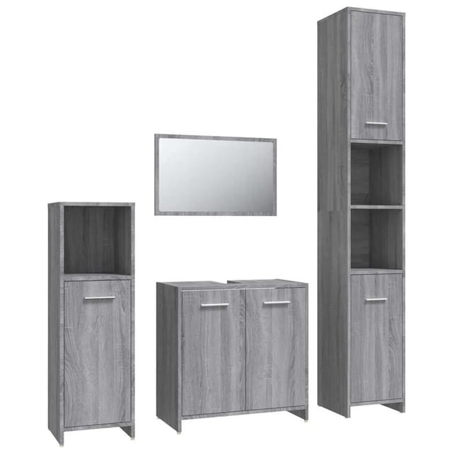 vidaXL 4-Tlg Badmöbel-Set Grau Sonoma Holzwerkstoff 3154404