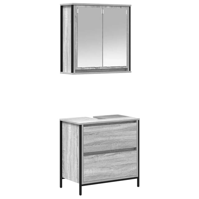 vidaXL 2-Tlg Badmöbel-Set Grau Sonoma Holzwerkstoff 3328367