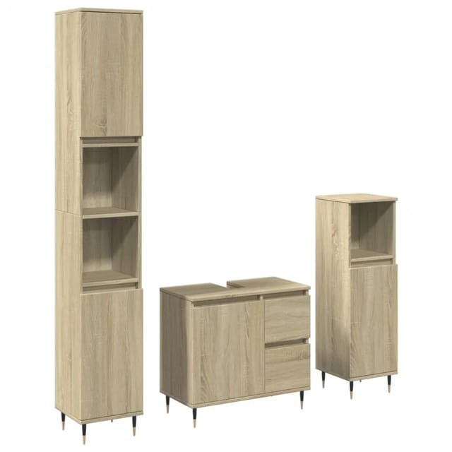 vidaXL 3-Tlg Badmöbel-Set Sonoma-Eiche Holzwerkstoff 3307676