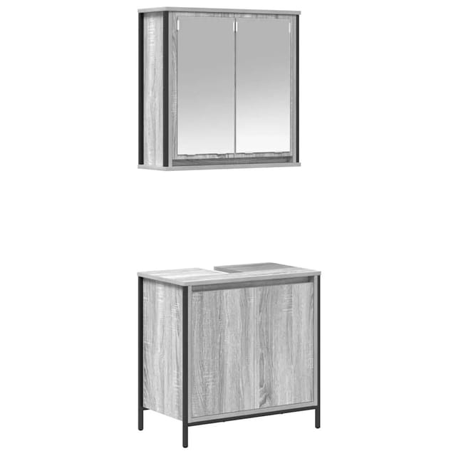 vidaXL 2-Tlg Badmöbel-Set Grau Sonoma Holzwerkstoff 3328392