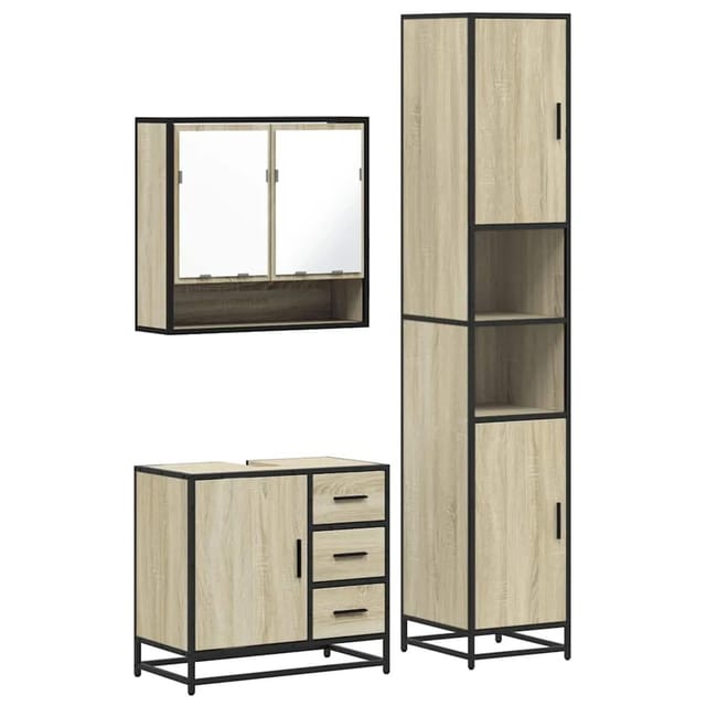vidaXL 3-Tlg Badmöbel-Set Sonoma-Eiche Holzwerkstoff 3301106