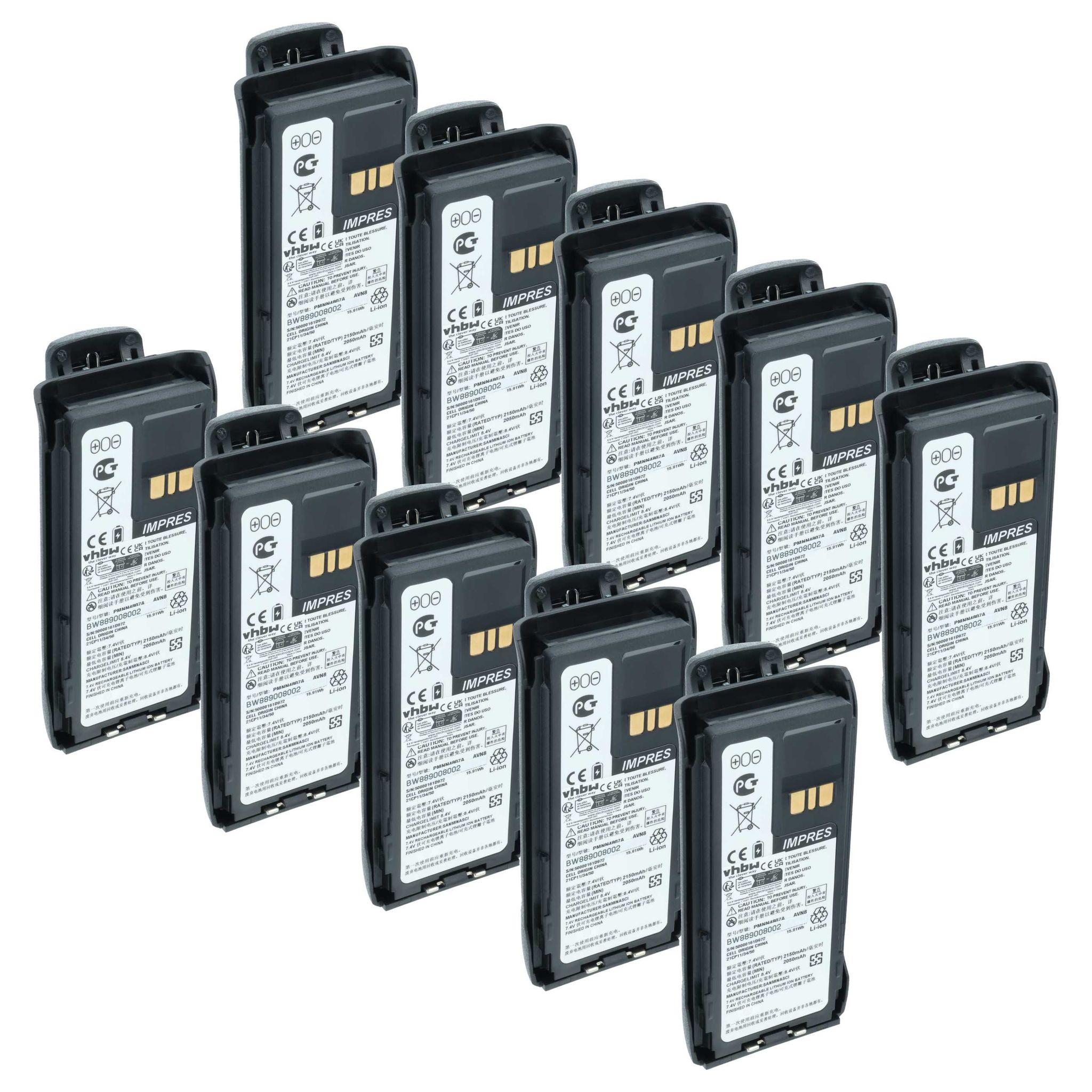 Vhbw 10x Akku Ersatz Für Motorola Pmnn4810a Für Funkgerät, Walkie Talkie (2150 Mah, 8,4 V, Li-ion) + Gürtelclip