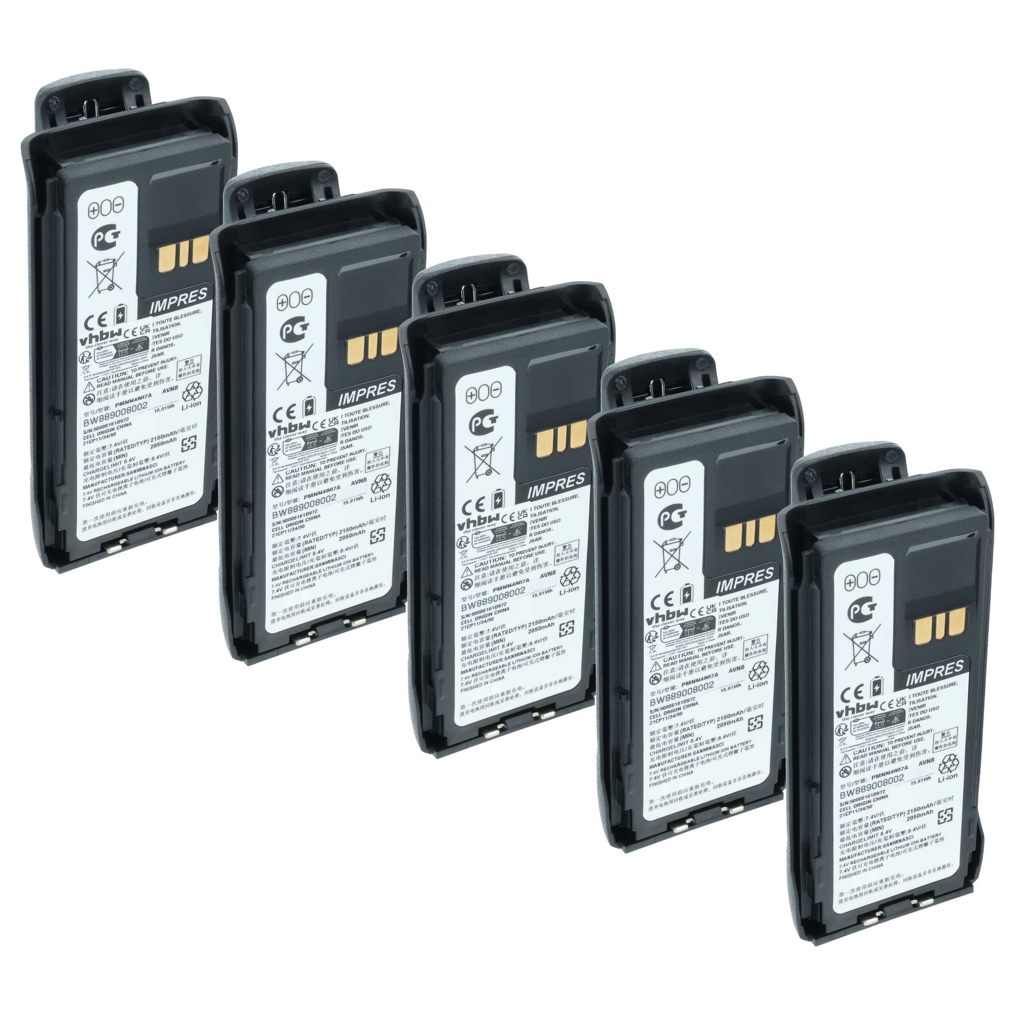 Vhbw 5x Akku Ersatz Für Motorola Pmnn4807, Pmnn4407a, Pmnn4407 Für Funkgerät, Walkie Talkie (2150 Mah, 8,4 V, Li-ion) + Gürtelclip