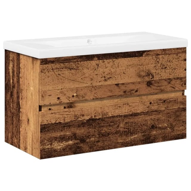 vidaXL Waschbeckenunterschrank mit Einbaubecken Altholz-Optik 3328923