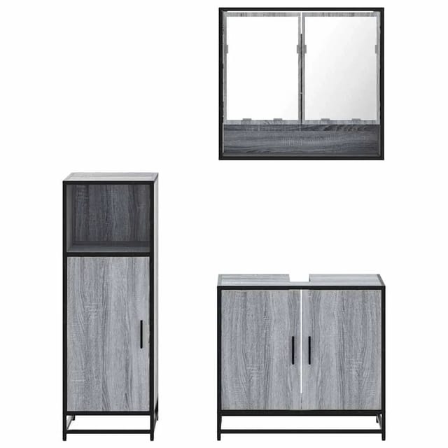 vidaXL 3-Tlg Badmöbel-Set Grau Sonoma Holzwerkstoff 3300978