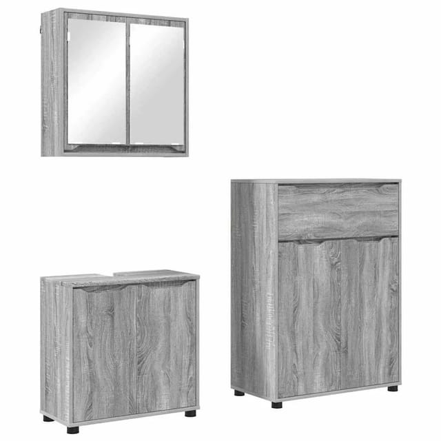 vidaXL Badezimmermöbel-Set mit Regal 3-Tlg Grau Sonoma Holzwerkstoff 3403856