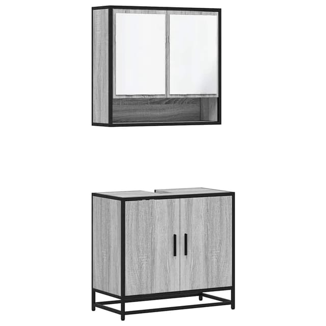 vidaXL 2-Tlg Badmöbel-Set Grau Sonoma Holzwerkstoff 3300918