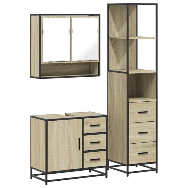 vidaXL 3-Tlg Badmöbel-Set Sonoma-Eiche Holzwerkstoff 3301166