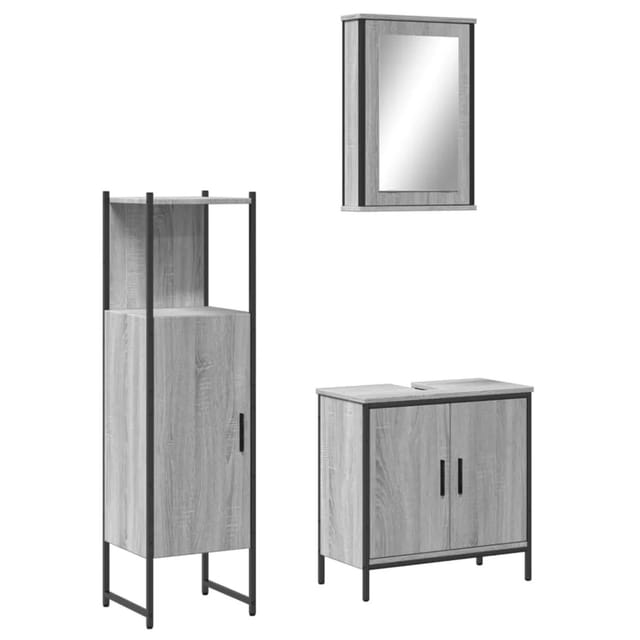vidaXL 3-Tlg Badmöbel-Set Grau Sonoma Holzwerkstoff 3214823