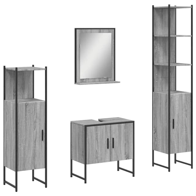 vidaXL 4-Tlg Badmöbel-Set Grau Sonoma Holzwerkstoff 3214357