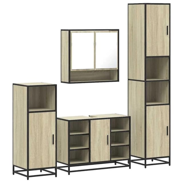 vidaXL 4-Tlg Badmöbel-Set Sonoma-Eiche Holzwerkstoff 3301241