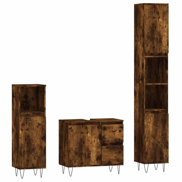 vidaXL 3-Tlg Badmöbel-Set Räuchereiche Holzwerkstoff 3190226