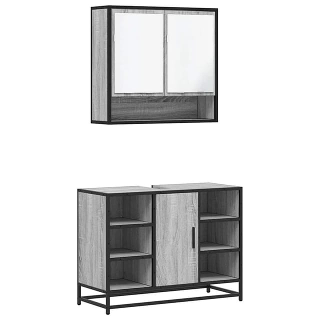 vidaXL 2-Tlg Badmöbel-Set Grau Sonoma Holzwerkstoff 3300943