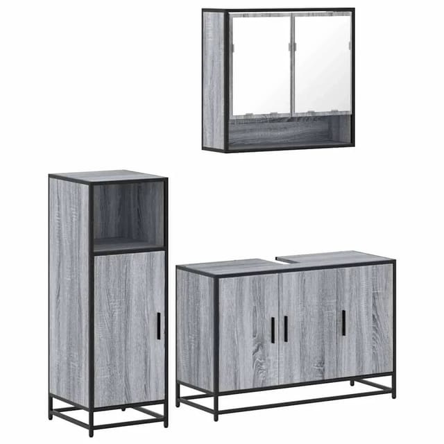 vidaXL 3-Tlg Badmöbel-Set Grau Sonoma Holzwerkstoff 3300983