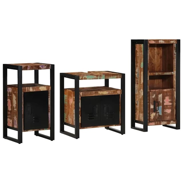 vidaXL Badezimmermöbel-Set mit Regal 3-Tlg Braun Massivholz Mango 3305615