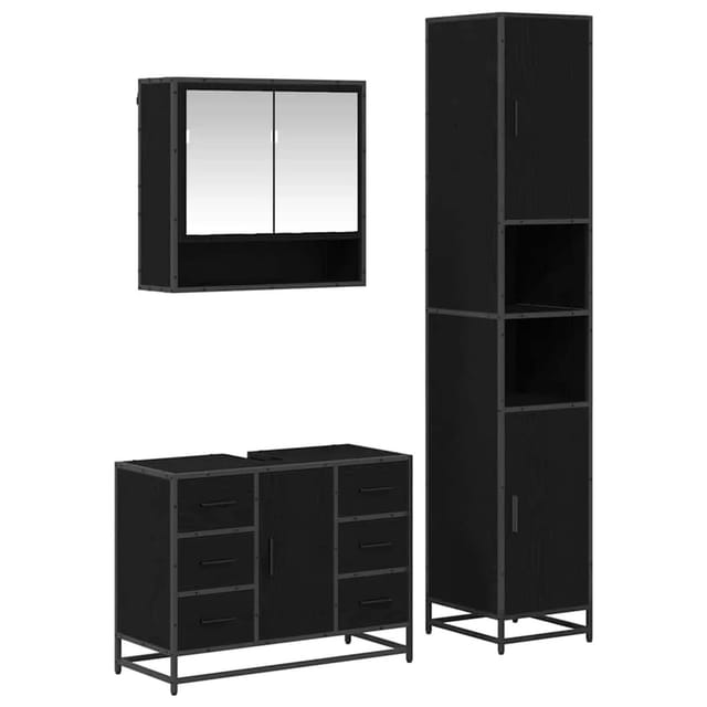 vidaXL Badezimmermöbel Set mit Schubladen 3-Tlg Schwarz Eichen-Optik 3402487