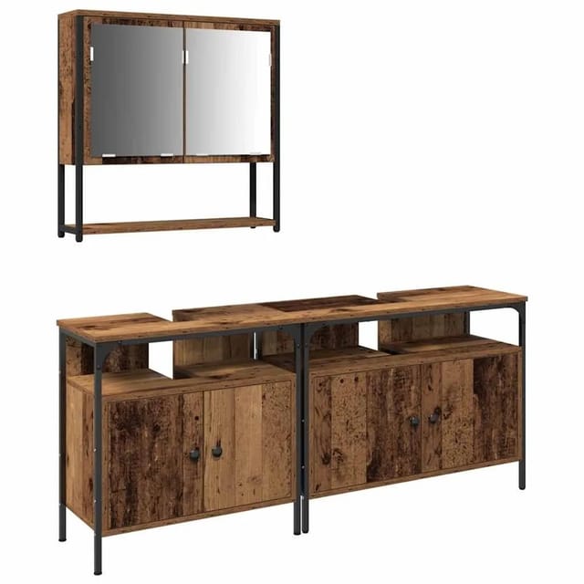 vidaXL Badezimmermöbel-Set mit Regal mit Tür 3-Tlg Braun Holzwerkstoff 3332574