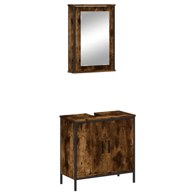 vidaXL 2-Tlg Badmöbel-Set Räuchereiche Holzwerkstoff 3214782