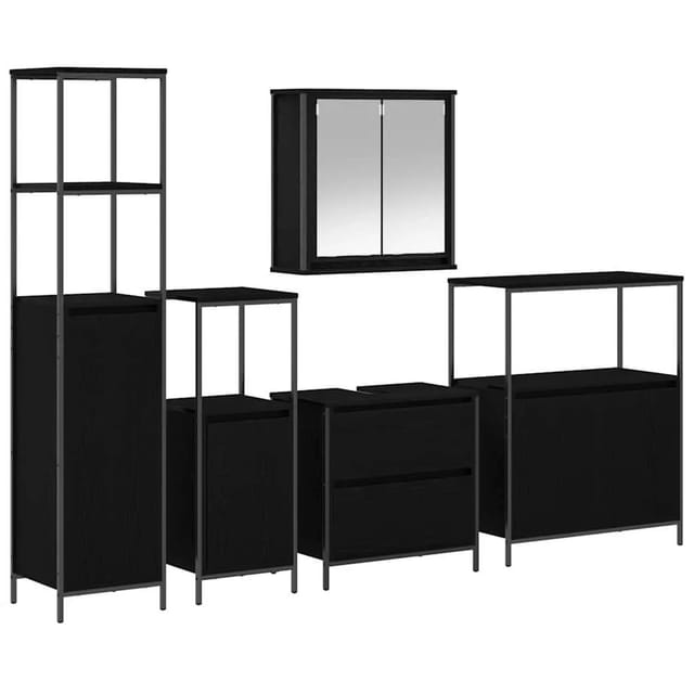 vidaXL Badezimmermöbel Set mit Regal 5-Tlg Schwarz 76,5 x 35 x 95 cm 3328369