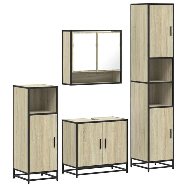 vidaXL 4-Tlg Badmöbel-Set Sonoma-Eiche Holzwerkstoff 3301236