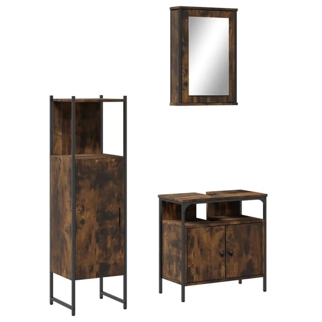 vidaXL 3-Tlg Badmöbel-Set Räuchereiche Holzwerkstoff 3214817