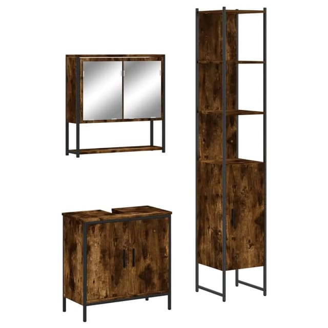 vidaXL 3-Tlg Badmöbel-Set Räuchereiche Holzwerkstoff 3214682