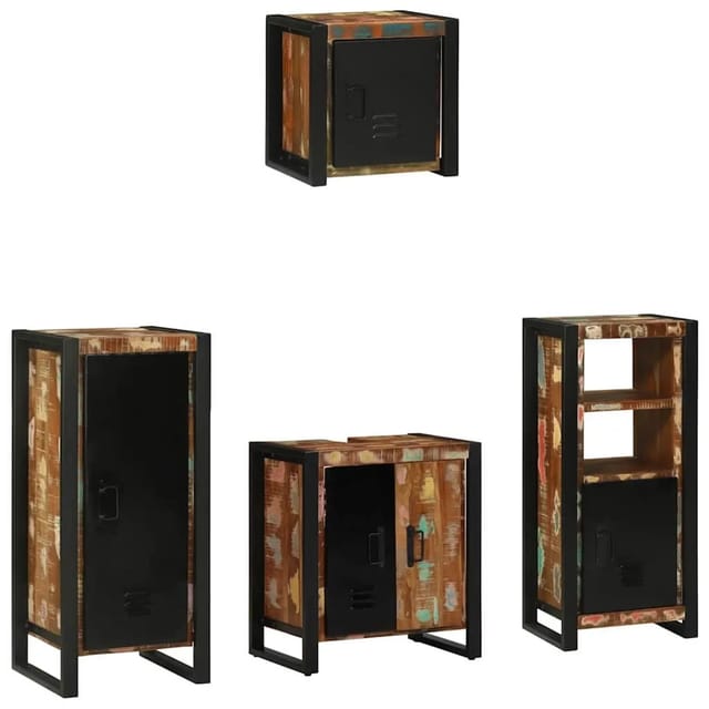 vidaXL Badezimmermöbel-Set mit Regal 4-Tlg Braun Massivholz Mango 3305653