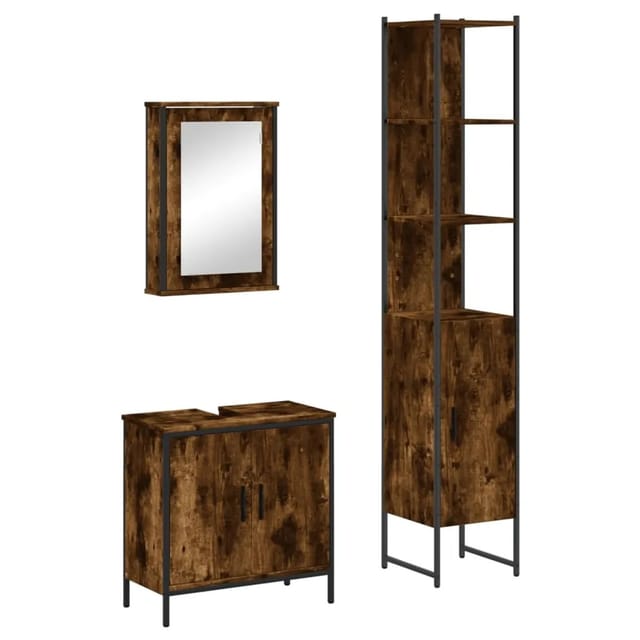 vidaXL 3-Tlg Badmöbel-Set Räuchereiche Holzwerkstoff 3214802