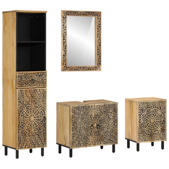 vidaXL 4-Tlg Badmöbel-Set Massivholz Mango 3206315