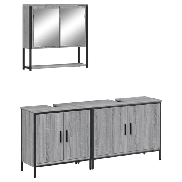 vidaXL 3-Tlg Badmöbel-Set Grau Sonoma Holzwerkstoff 3214673