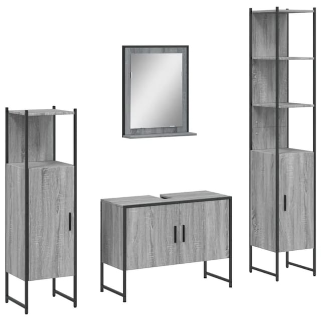 vidaXL 4-Tlg Badmöbel-Set Grau Sonoma Holzwerkstoff 3214362