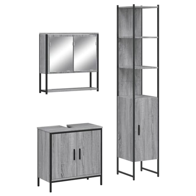 vidaXL 3-Tlg Badmöbel-Set Grau Sonoma Holzwerkstoff 3214683