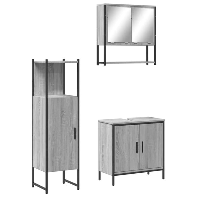 vidaXL 3-Tlg Badmöbel-Set Grau Sonoma Holzwerkstoff 3214703