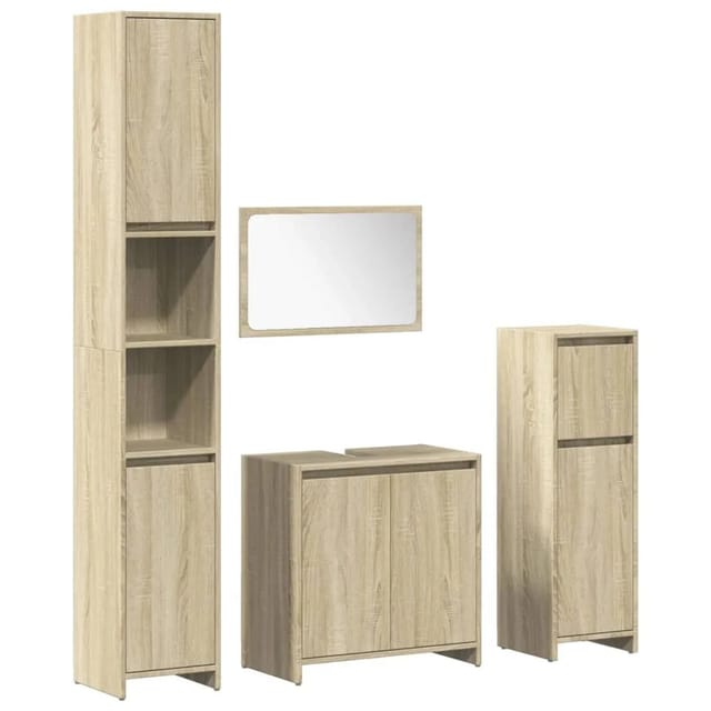 vidaXL 4-Tlg Badmöbel-Set Sonoma-Eiche Holzwerkstoff 3324969